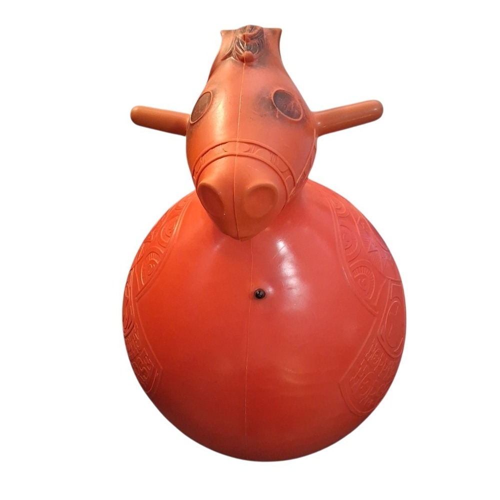 Vtg 1960's Red Hoppity Hop Horse Inflatable Ride On Bouncy Ball Toy By Sun 23"T